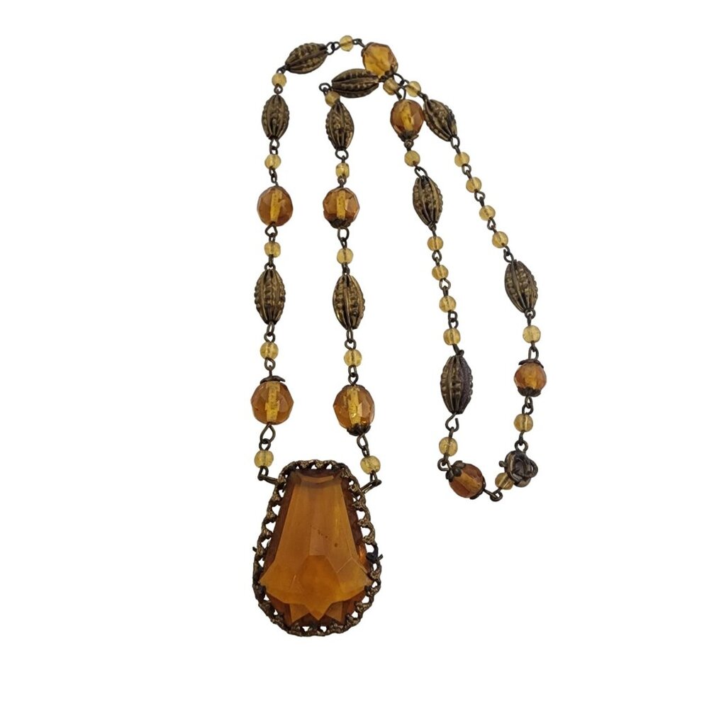 Beautiful Signed Czechoslovakia Faceted Glass Pendant Necklace (A4969)